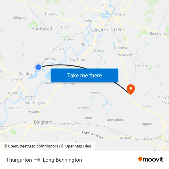 Thurgarton to Long Bennington map
