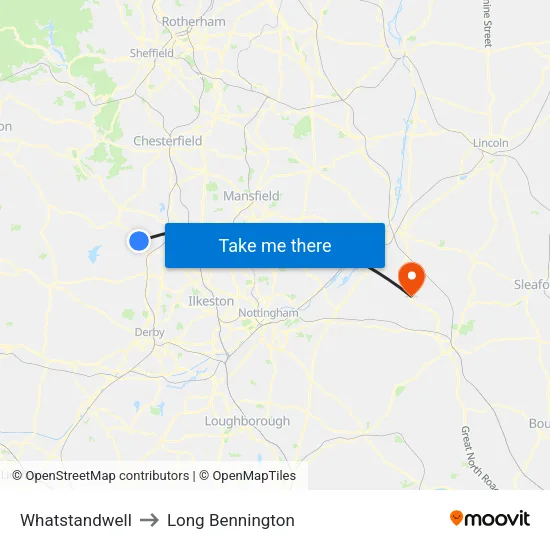 Whatstandwell to Long Bennington map