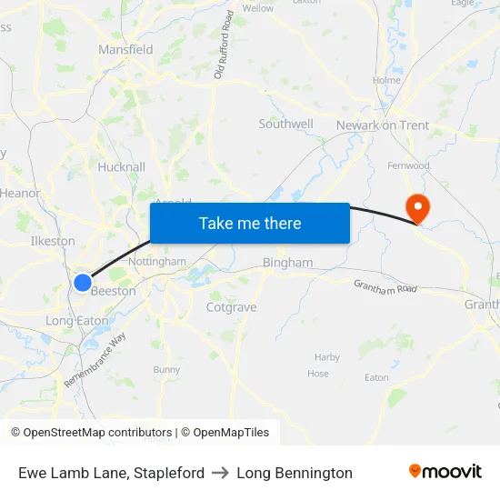 Ewe Lamb Lane, Stapleford to Long Bennington map
