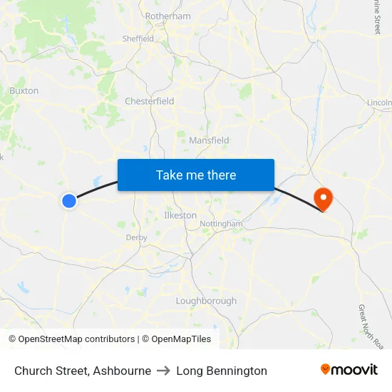 Church Street, Ashbourne to Long Bennington map