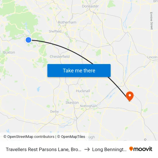 Travellers Rest Parsons Lane, Brough to Long Bennington map