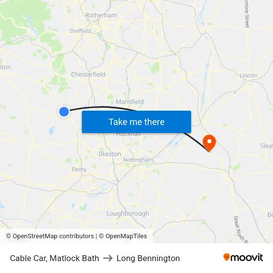 Cable Car, Matlock Bath to Long Bennington map