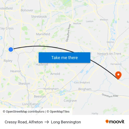 Cressy Road, Alfreton to Long Bennington map