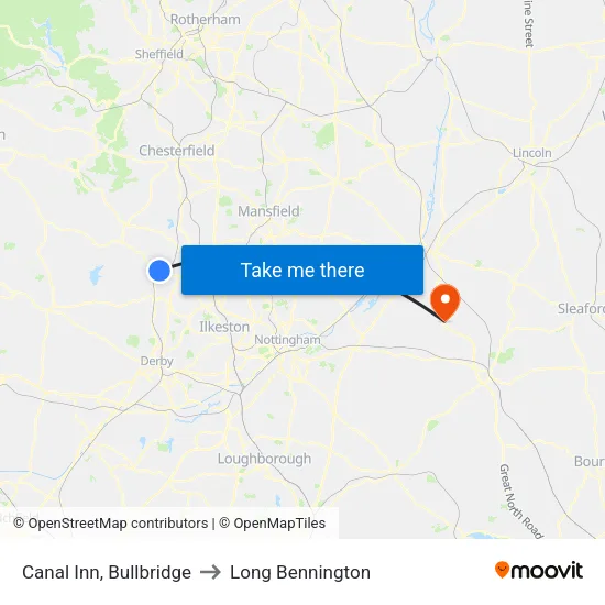 Canal Inn, Bullbridge to Long Bennington map