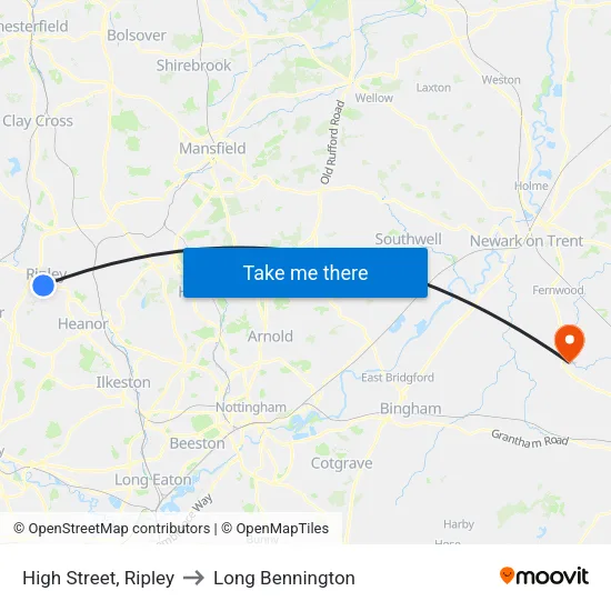 High Street, Ripley to Long Bennington map