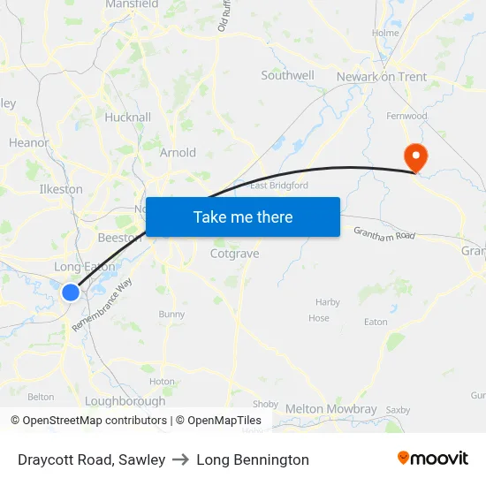 Draycott Road, Sawley to Long Bennington map