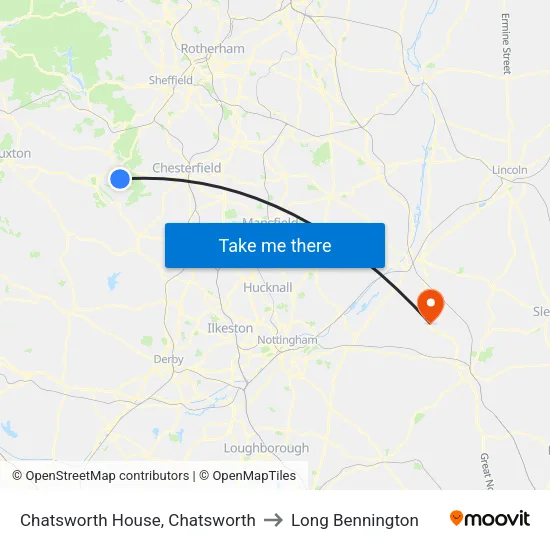 Chatsworth House, Chatsworth to Long Bennington map