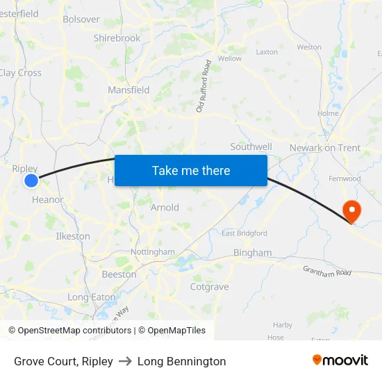 Grove Court, Ripley to Long Bennington map