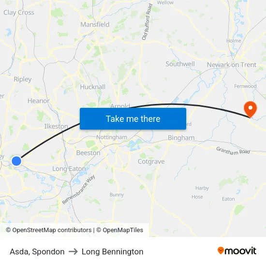 Asda, Spondon to Long Bennington map