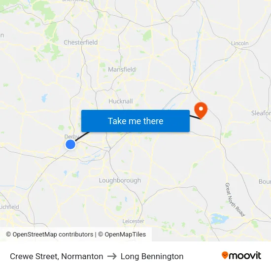 Crewe Street, Normanton to Long Bennington map