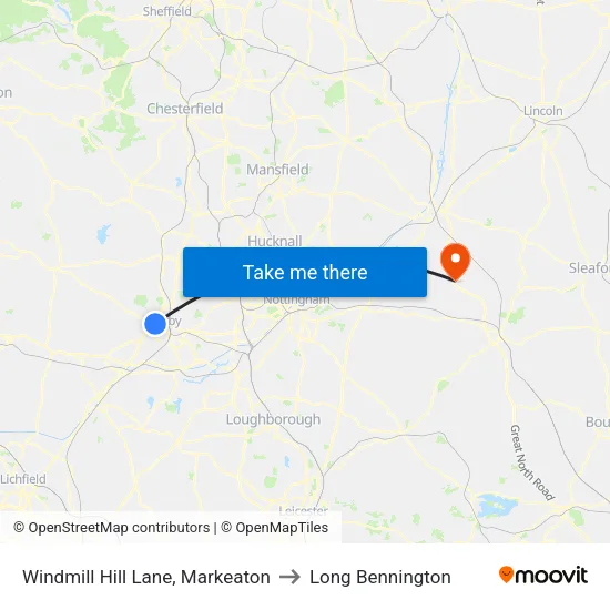 Windmill Hill Lane, Markeaton to Long Bennington map