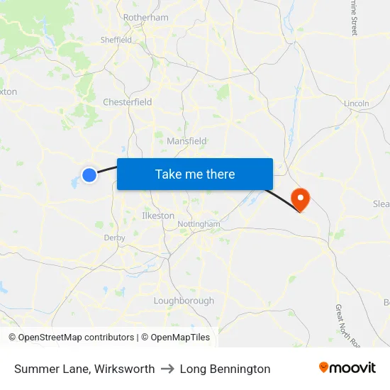 Summer Lane, Wirksworth to Long Bennington map