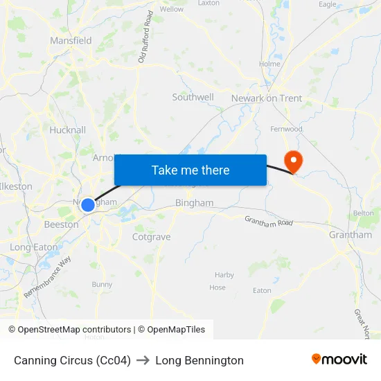 Canning Circus (Cc04) to Long Bennington map