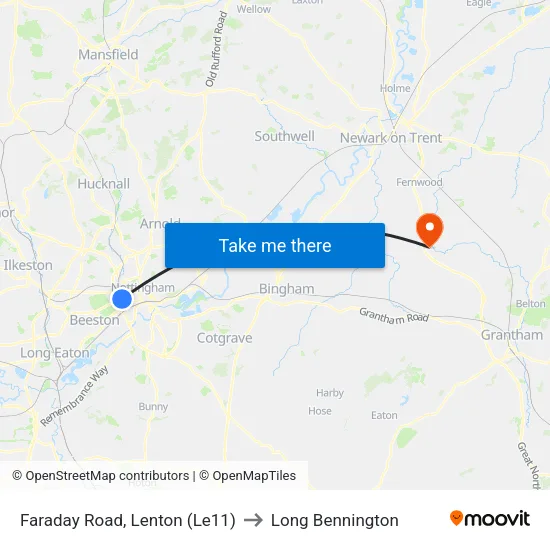Faraday Road, Lenton (Le11) to Long Bennington map
