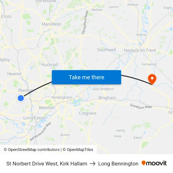 St Norbert Drive West, Kirk Hallam to Long Bennington map