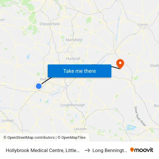 Hollybrook Medical Centre, Littleover to Long Bennington map