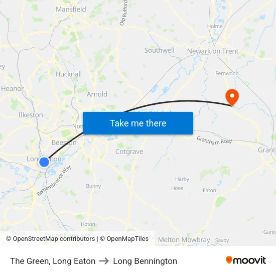 The Green, Long Eaton to Long Bennington map