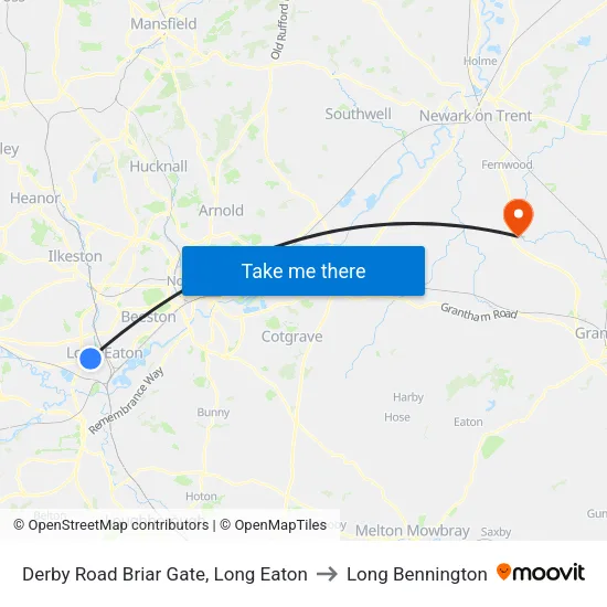 Derby Road Briar Gate, Long Eaton to Long Bennington map