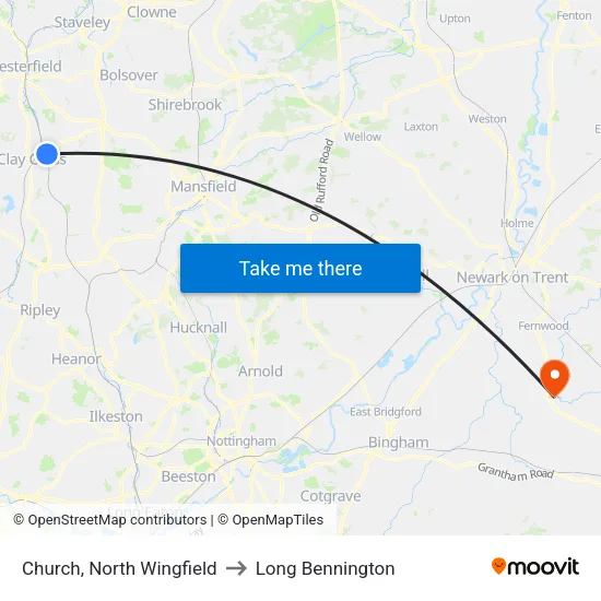 Church, North Wingfield to Long Bennington map