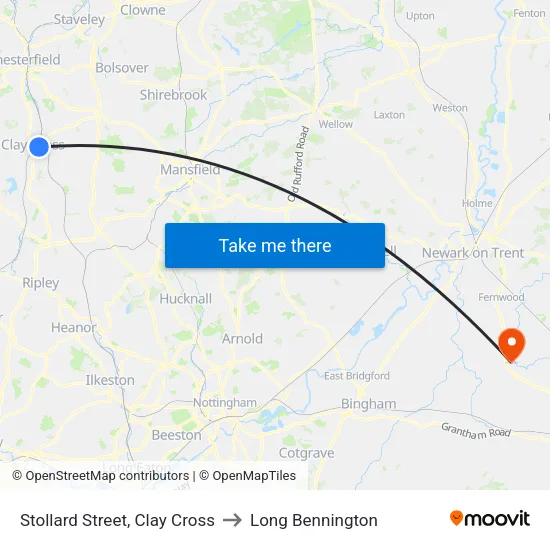 Stollard Street, Clay Cross to Long Bennington map