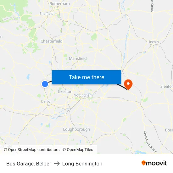 Bus Garage, Belper to Long Bennington map