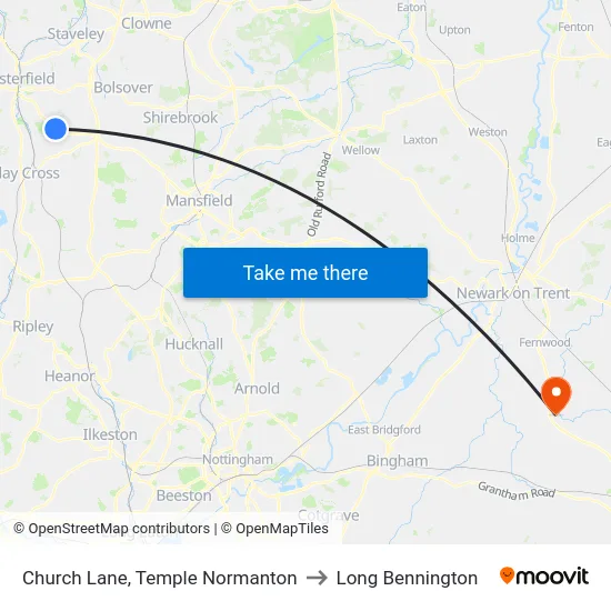 Church Lane, Temple Normanton to Long Bennington map