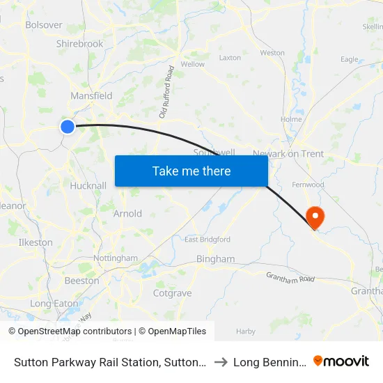 Sutton Parkway Rail Station, Sutton Junction to Long Bennington map