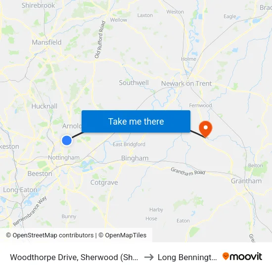 Woodthorpe Drive, Sherwood (Sh08) to Long Bennington map