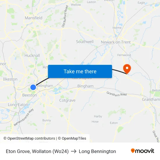 Eton Grove, Wollaton (Wo24) to Long Bennington map