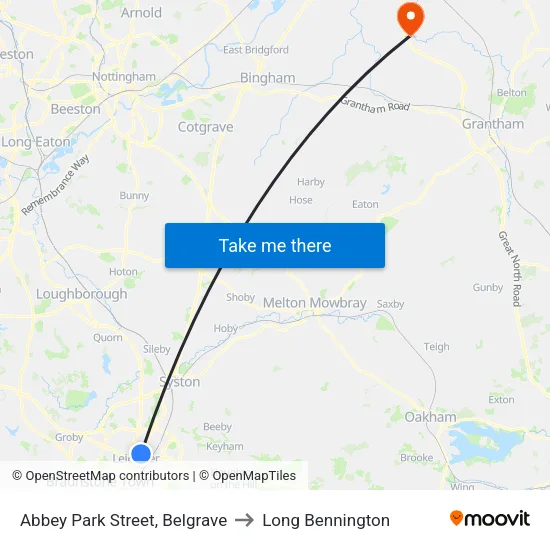 Abbey Park Street, Belgrave to Long Bennington map
