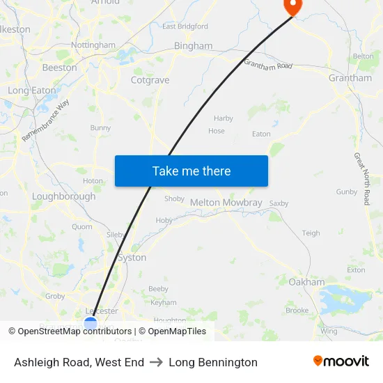 Ashleigh Road, West End to Long Bennington map