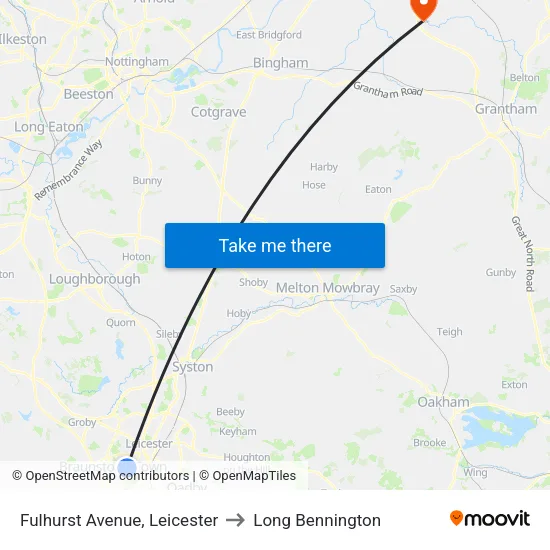 Fulhurst Avenue, Leicester to Long Bennington map