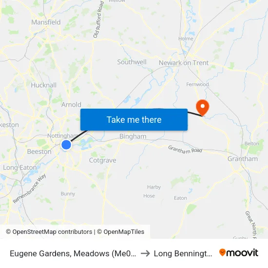 Eugene Gardens, Meadows (Me03) to Long Bennington map