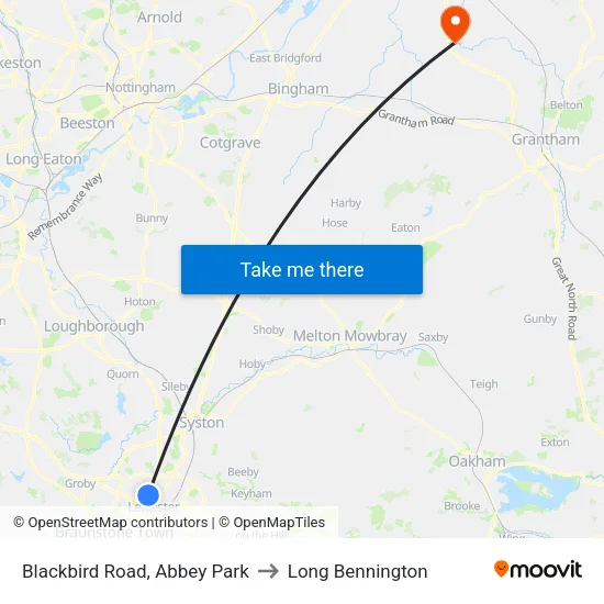 Blackbird Road, Abbey Park to Long Bennington map