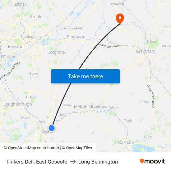 Tinkers Dell, East Goscote to Long Bennington map