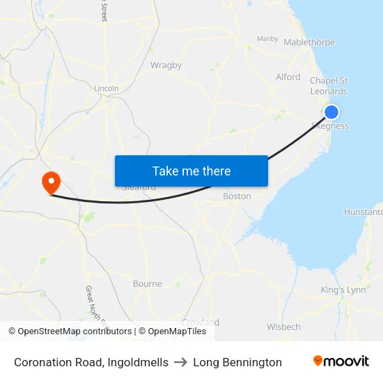Coronation Road, Ingoldmells to Long Bennington map
