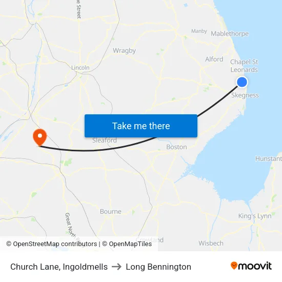 Church Lane, Ingoldmells to Long Bennington map
