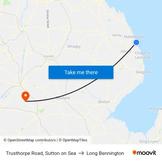 Trusthorpe Road, Sutton on Sea to Long Bennington map