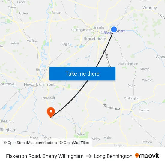 Fiskerton Road, Cherry Willingham to Long Bennington map