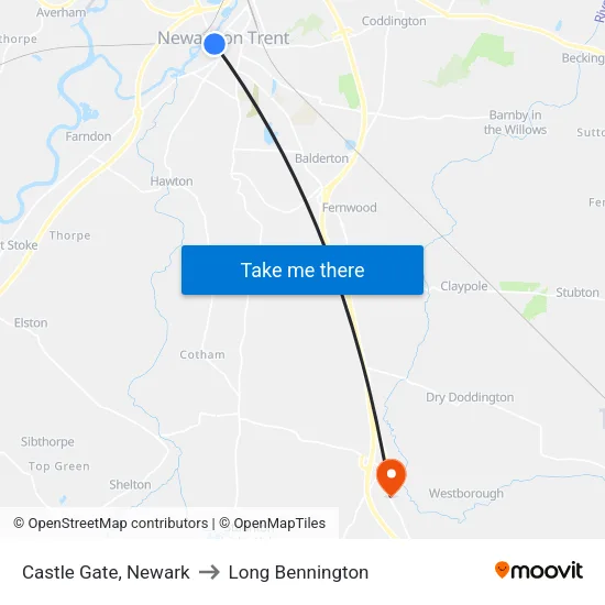 Castle Gate, Newark to Long Bennington map