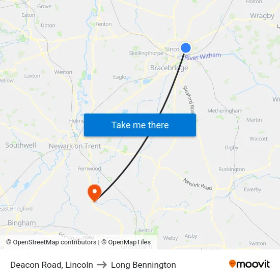 Deacon Road, Lincoln to Long Bennington map
