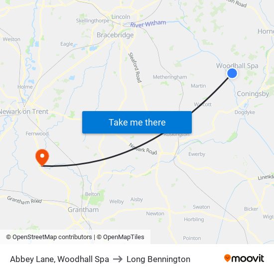 Abbey Lane, Woodhall Spa to Long Bennington map