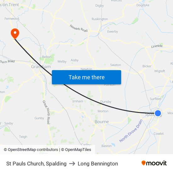 St Pauls Church, Spalding to Long Bennington map