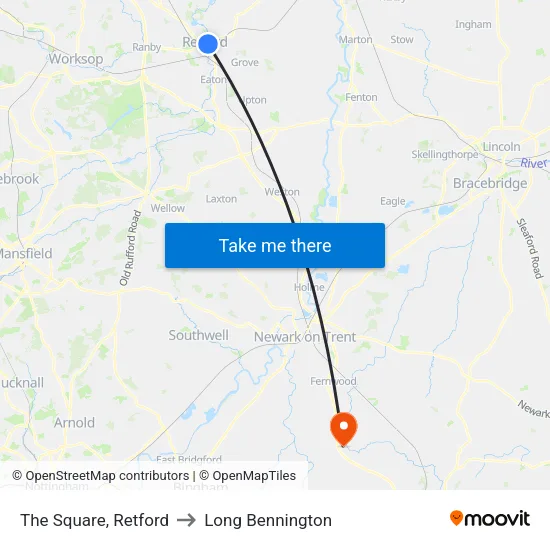 The Square, Retford to Long Bennington map