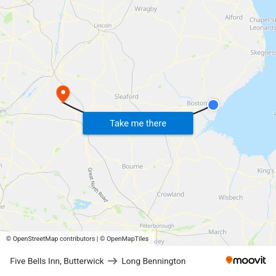 Five Bells Inn, Butterwick to Long Bennington map