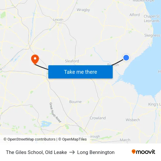 The Giles School, Old Leake to Long Bennington map