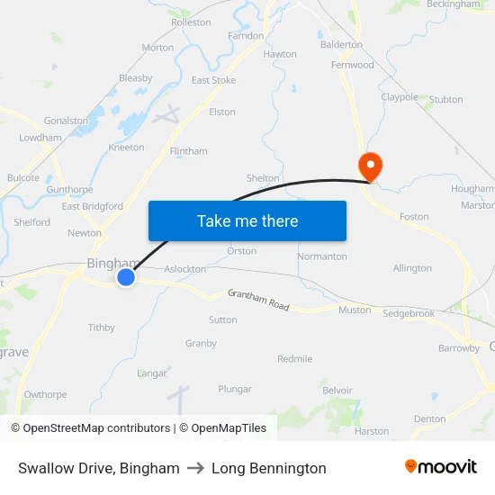 Swallow Drive, Bingham to Long Bennington map