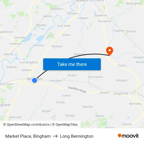 Market Place, Bingham to Long Bennington map