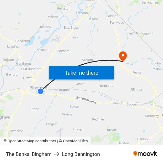 The Banks, Bingham to Long Bennington map