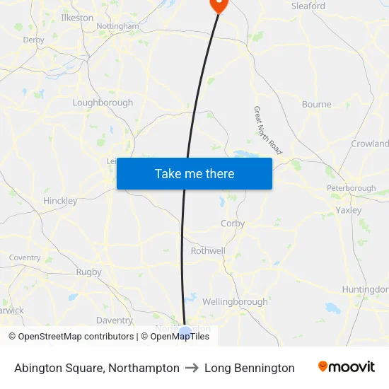 Abington Square, Northampton to Long Bennington map